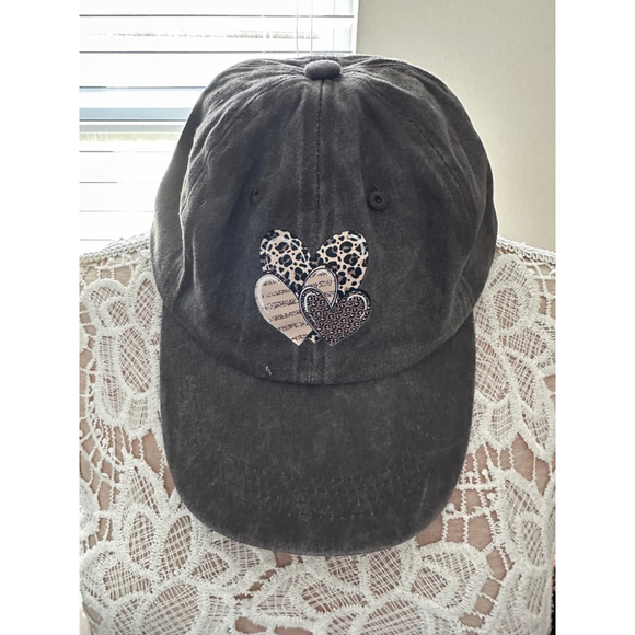 Unbranded Accessories - Charcoal Leopard Print Heart Baseball Cap One Size NEW